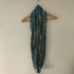 Blue & Green Patterned Infinity Scarf With Tinsel